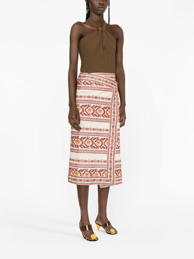 Shop Johanna Ortiz Pleno Sol-embroidered Cotton Wrap Skirt In Neutrals