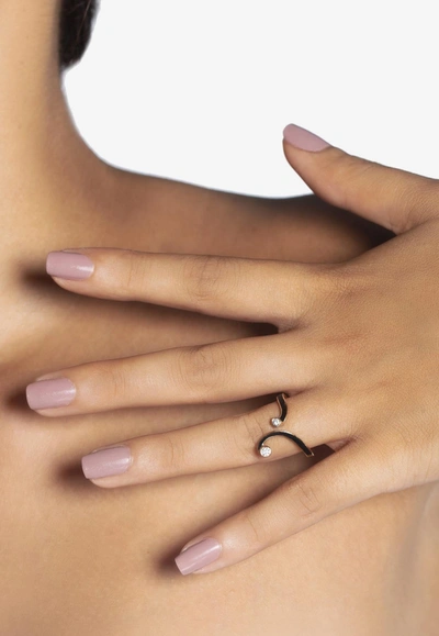 Djihan 18-karat Rose Gold Curved Ring With Diamonds In Black
