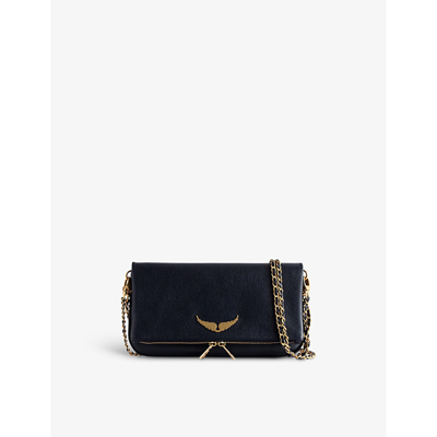 Shop Zadig & Voltaire Zadig&voltaire Womens Ink Gold Rock Grained Leather Clutch