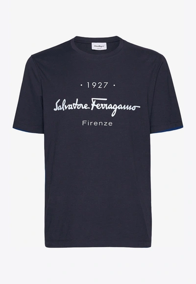 Shop Ferragamo 1927 Signature Logo T-shirt In Navy