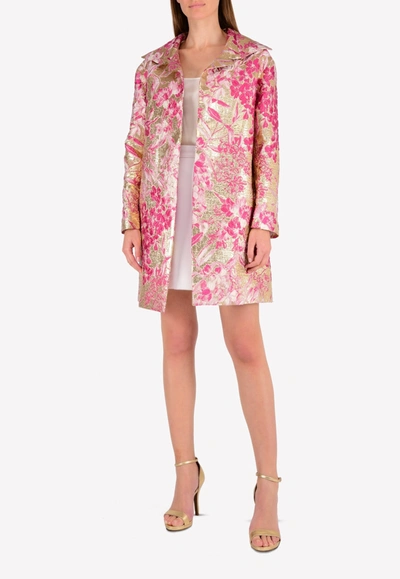 Shop Francesco Scognamilio 3d Floral Embroidered Cocoon Coat In Pink