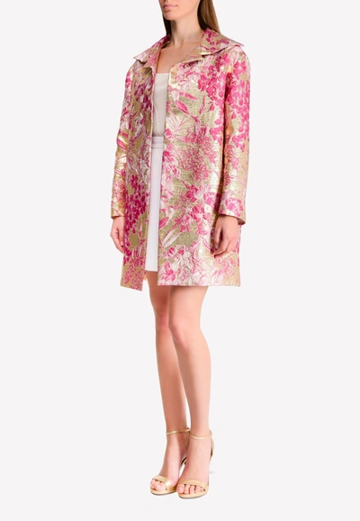Francesco Scognamilio 3d Floral Embroidered Cocoon Coat In Pink