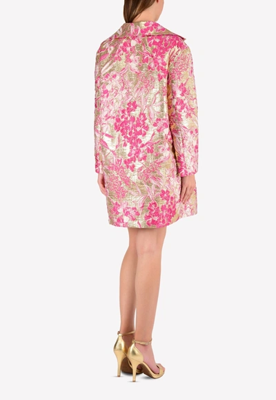 Shop Francesco Scognamilio 3d Floral Embroidered Cocoon Coat In Pink