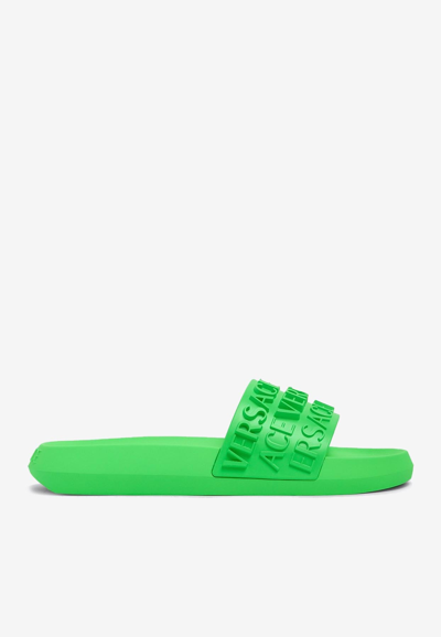 Shop Versace 3d-logo Rubber Slides In Green