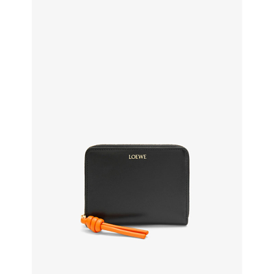 Shop Loewe Womens Black/bright Orange Knot Leather Wallet