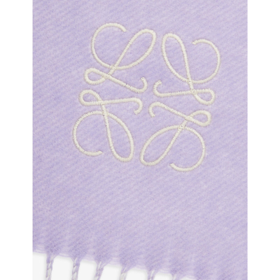 Shop Loewe Women's Purple/white Anagram-embroidered Wool And Cashmere-blend Scarf