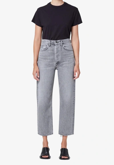 Shop Agolde 90s Mid-rise Cropped Jeans In Gray