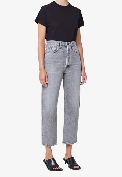 Shop Agolde 90s Mid-rise Cropped Jeans In Gray