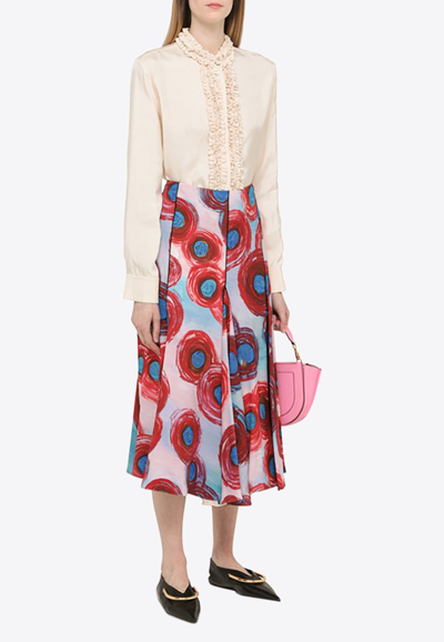 Shop Marni Abstract-print Midi Skirt In Red