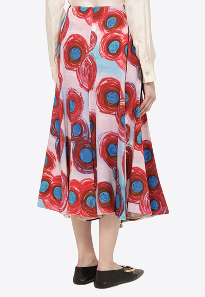 Shop Marni Abstract-print Midi Skirt In Red