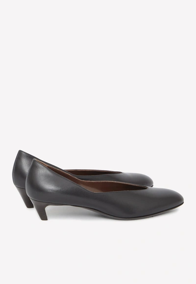 Shop The Row Almond 40 Leather Pumps In Black