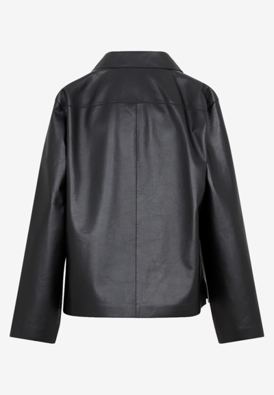 Shop Loewe Anagram Leather Overshirt In Black