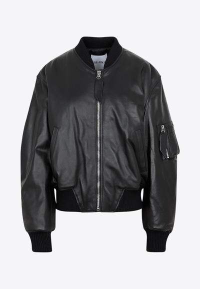 Shop Attico Anja Leather Zip-up Jacket In Black