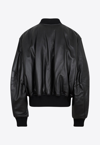 Shop Attico Anja Leather Zip-up Jacket In Black