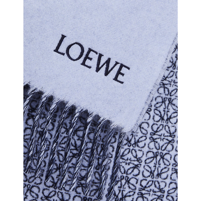 Shop Loewe Women's Light Blue/navy Blue Logo-embroidered Wool And Cashmere-blend Scarf