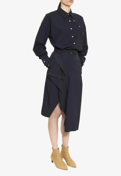 Shop Dawei Asymmetric Folded Midi Skirt In Navy