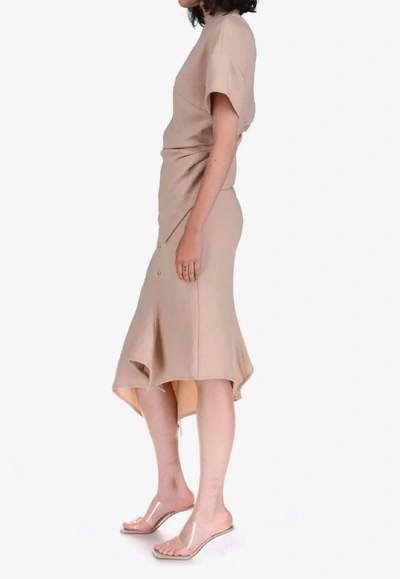 Shop Dawei Asymmetric Midi Skirt With Buttons In Beige