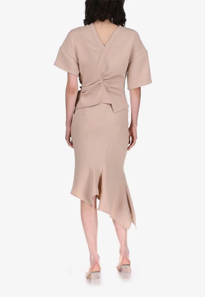 Dawei Asymmetric Midi Skirt With Buttons In Beige