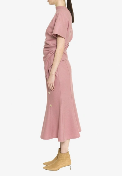 Dawei Flared Midi Skirt With Button Details In Pink