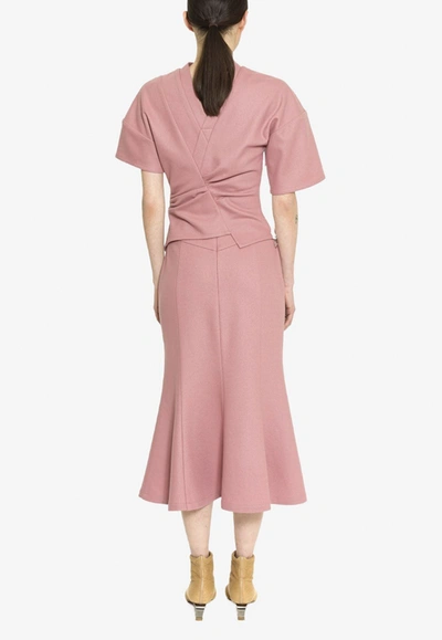 Dawei Flared Midi Skirt With Button Details In Pink