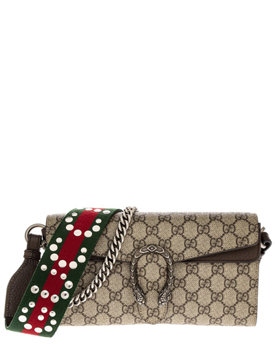 Shop Gucci Dionysus Small Canvas And Leather Shoulder Bag