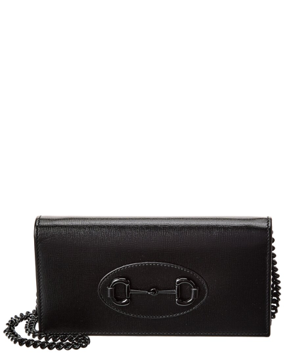 Shop Gucci Horsebit 1955 Leather Wallet On Chain In Black