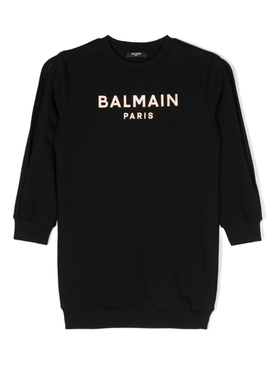 Shop Balmain Logo-print Cotton Sweatshirt Dress In Black