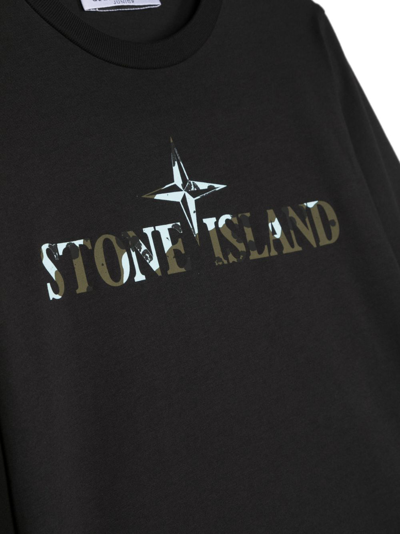 Shop Stone Island Junior Logo-print Long-sleeve T-shirt In Black