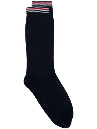 Shop Thom Browne Mid-calf Stripe Trim Socks In Blue