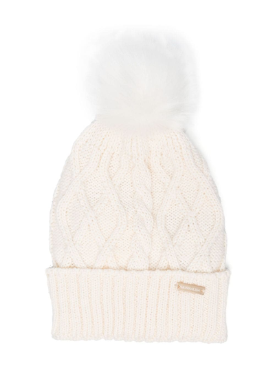 Shop Monnalisa Cable-knit Wool-blend Beanie In White