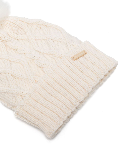 Shop Monnalisa Cable-knit Wool-blend Beanie In White