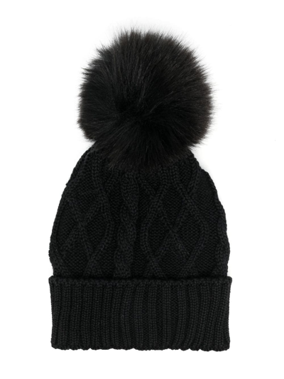 Shop Monnalisa Cable-knit Wool-blend Beanie In Black