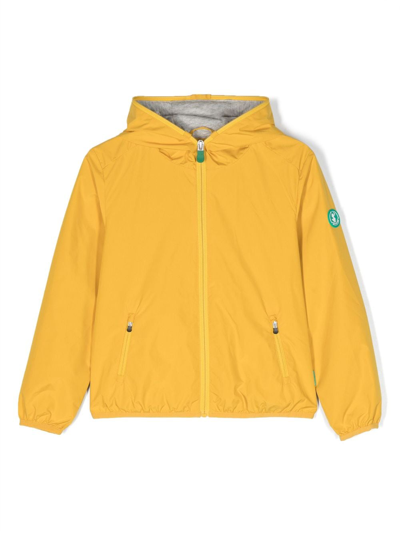 Save The Duck Logo-patch Zip-up Hooded Jacket In Yellow