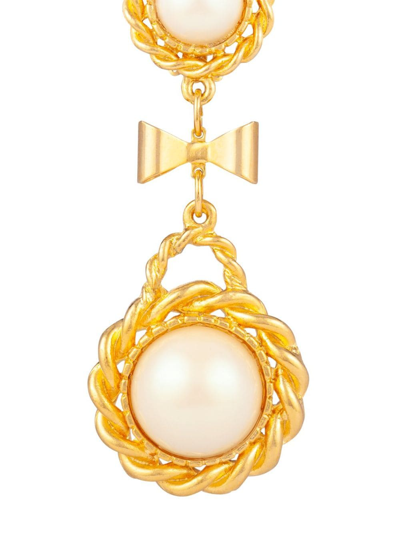 Pre-owned Susan Caplan Vintage 1980s Vintage Faux Pearl Clip-on Earrings In Gold