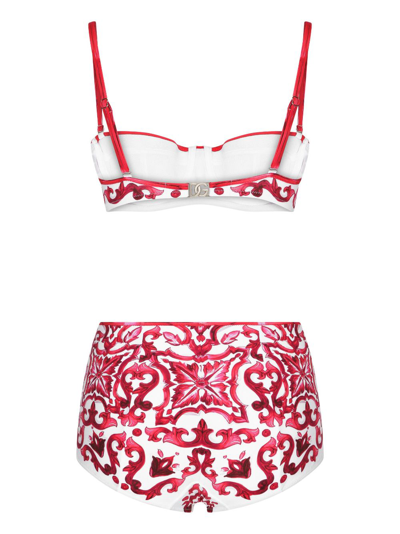 Shop Dolce & Gabbana Maiolica-print Bikini Set In Red