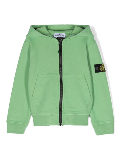 Stone Island Compass-patch Zip-up Jacket In Green