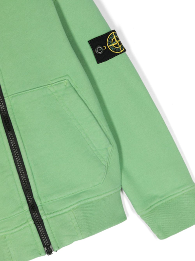 Stone Island Compass-patch Zip-up Jacket In Green