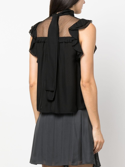 Shop Dorothee Schumacher Panelled Sleeveless Silk Chiffon Blouse In Black