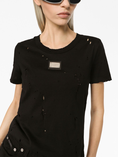 Dolce & Gabbana Jersey T-shirt With Rips And Dolce&gabbana Tag In Black