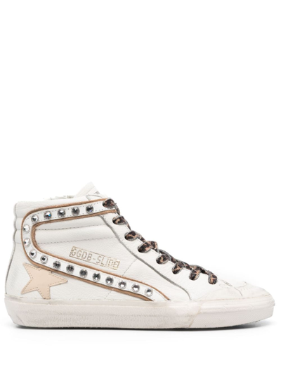 Shop Golden Goose Slide Crystal-embellished Hi-top Sneakers In White