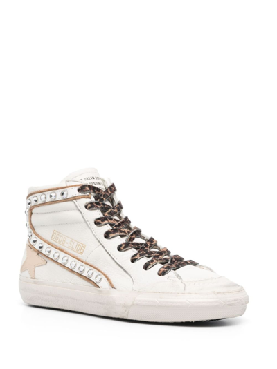 Shop Golden Goose Slide Crystal-embellished Hi-top Sneakers In White