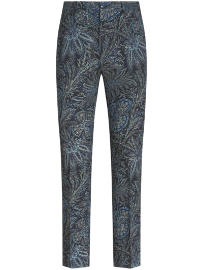 Shop Etro Mid-rise Jacquard Tailored Trousers In Black