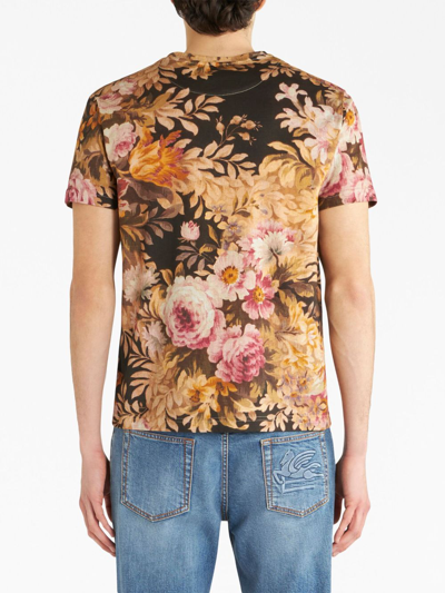 Shop Etro Floral-print Cotton T-shirt In Brown