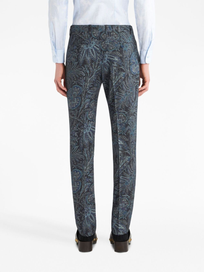Shop Etro Mid-rise Jacquard Tailored Trousers In Black