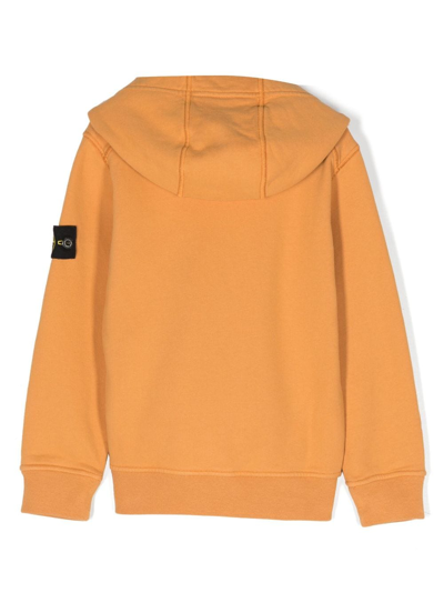 Stone Island Compass-patch Cotton Hoodie In Orange