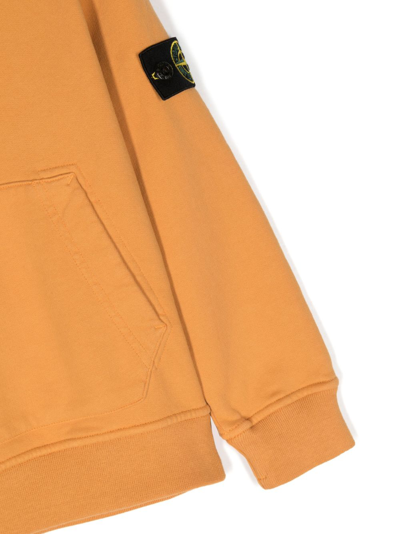 Shop Stone Island Junior Compass-patch Cotton Hoodie In Orange