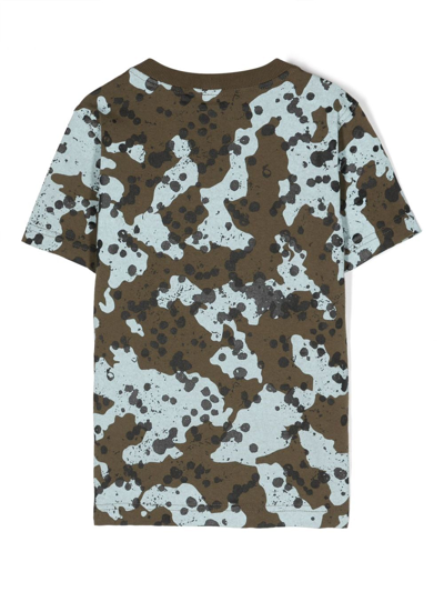 Shop Stone Island Junior Camouflage-print Logo-embroidered T-shirt In Green