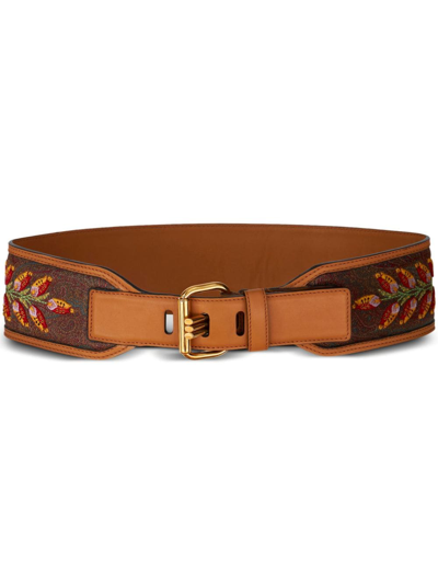 Shop Etro Embroidered Buckle-fastening Belt In Brown
