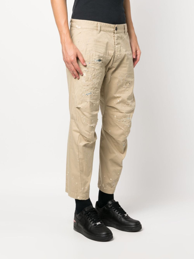 Dsquared2 Distressed-effect Cotton Cropped Trousers In Neutrals
