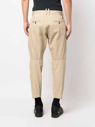 Shop Dsquared2 Distressed-effect Cotton Cropped Trousers In Neutrals